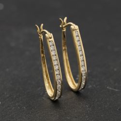 Second Hand Yellow Gold Cubic Zirconia Set 23mm Hoop Earrings 41174351