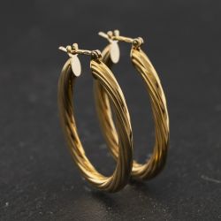 Second Hand 9ct Yellow Gold Twist 28mm Hoop Earrings 41174356