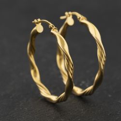 Second Hand Yellow Gold Twist 31mm Hoop Earrings 41174360