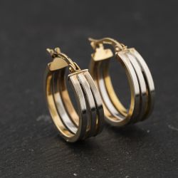 Second Hand 9ct Two Colour Gold Three Row 19mm Hoop Earrings 41174363