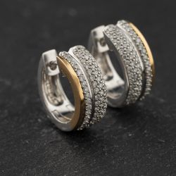 Second Hand 18ct Two Colour Gold 0.25ct Diamond Pave Hoop Earrings 41174367