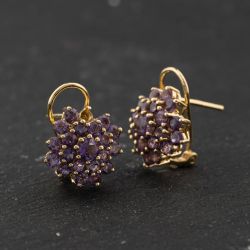 Second Hand 14ct Yellow Gold Amethyst Large Cluster Lever Back Fitment 14mm Stud Earrings 41174369