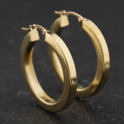 Second Hand 9ct Yellow Gold Plain 26mm Hoop Earrings 41174373