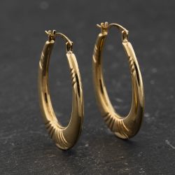 Second Hand Yellow Gold Patterned 24mm Creole Earrings 41174392