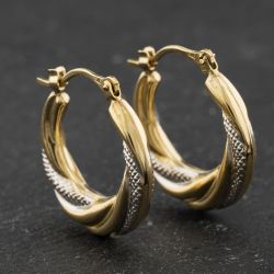 Second Hand Two Colour Gold Twist Patterned 20mm Creole Earrings 41174393