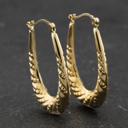 Second Hand Yellow Gold Patterned 31mm Creole Earrings 41174396