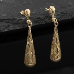 Second Hand Yellow Gold Patterned 33mm Dropper Earrings 41174413