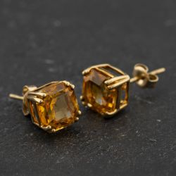 Second Hand Yellow Gold Citrine Cushion 8.2mm Stud Earrings 41174441