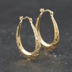 Second Hand Yellow Gold Patterned 29mm Creole Earrings 41174473