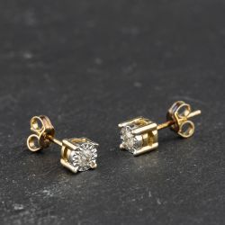 Second Hand Two Colour Gold 0.10ct Diamond Single Stone 4mm Stud Earrings 41174479