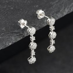 Second Hand 9ct White Gold Cubic Zirconia Triple Cluster 27mm Dropper Earrings 41174481