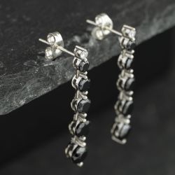Second Hand 9ct White Gold Black & White Cubic Zirconia 31mm Dropper Earrings 41174483