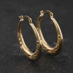 Second Hand Yellow Gold 24mm Patterned Creole Earrings 41174489