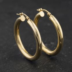 Second Hand Yellow Gold 26mm Plain Hoop Earrings 41174492