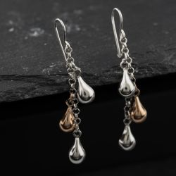 Second Hand 9ct Two Colour Gold 44mm Graduated Tear Drop Dropper Earrings 41174497