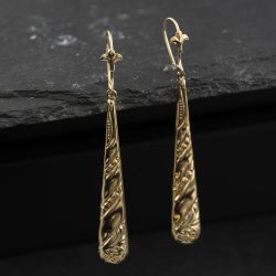 Second Hand Yellow Gold 52mm Tear Drop Patterned Dropper Earrings 41174499