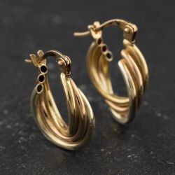 Second Hand Three Colour Gold 17mm Twist Hoop Earrings 41174505