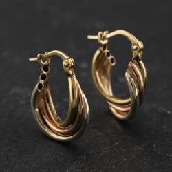 Second Hand Three Colour Gold 17mm Twist Hoop Earrings 41174506