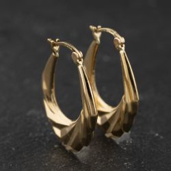 Second Hand Yellow Gold 25mm Patterned Creole Earrings 41174510