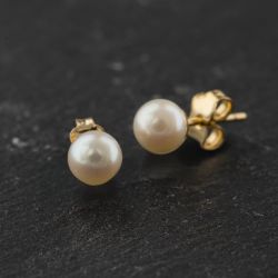 Second Hand Yellow Gold 6mm Cultured Pearl Stud Earrings 41174516