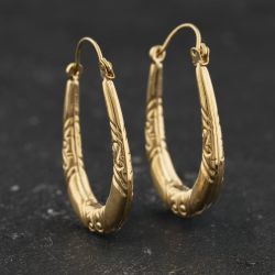 Second Hand Yellow Gold 24mm Oval Patterned Creole Earrings 41174537