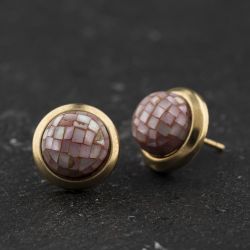 Second Hand Yellow Gold 10mm Mother Of Pearl Set Button Stud Earrings 41174611