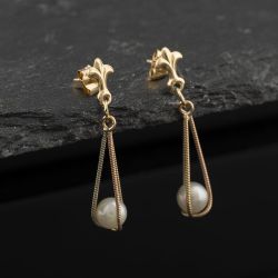 Second Hand Three Colour Gold 26mm Cultured Pearl Set Dropper Earrings 41174620
