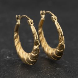Second Hand 9ct Yellow Gold 22mm Patterned Hoop Earrings 41174657
