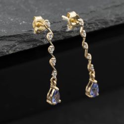 Second Hand Yellow Gold Tanzanite & White Zircons 32mm Dropper Earrings 41174670
