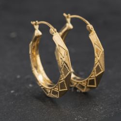 Second Hand Yellow Gold 27mm Patterned Creole Earrings 41174688
