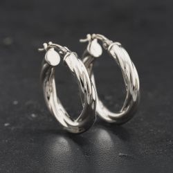 Second Hand 9ct White Gold 21.5mm Twist Hoop Earrings 41174690