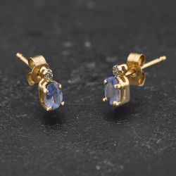 Second Hand Yellow Gold Tanzanite & Diamond Oval 5.5mm Stud Earrings 41174692