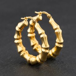 Second Hand 9ct Yellow Gold Bamboo Creole Earrings 41174726