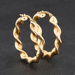 Second Hand 9ct Yellow Gold Twist Hoop Earrings 41174735