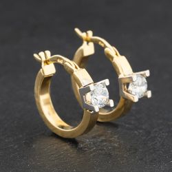 Second Hand Yellow Gold Diamond Single Stone Hoop Earrings 41174737