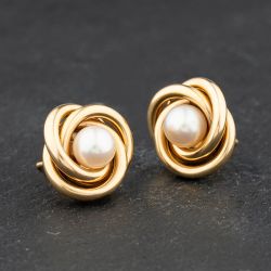 Second Hand 9ct Yellow Gold Cultured Pearl Stud Earrings 41174745