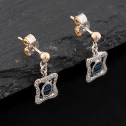 Second Hand 9ct White Gold Sapphire & 0.22ct Brilliant Cut Diamond 16.4mm Dropper Earrings 41174833