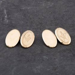 Second Hand Vintage 9ct Yellow Gold Masonic Oval Cufflinks 41191014