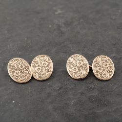 Second Hand Vintage 9ct Rose Gold Hand Engraved Oval Chain Cufflinks 41191030