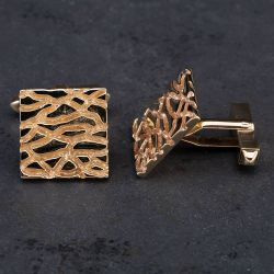 Second Hand 9ct Yellow Gold Square Bark Effect Cufflinks 4119572