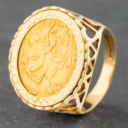 Second Hand 9ct Yellow Gold Half Sovereign 1914 Coin Ring 41201033BND