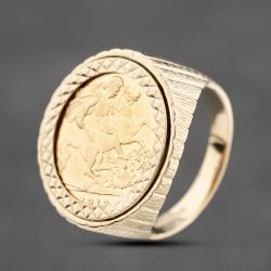 Second Hand 9ct Yellow Gold 1913 George V Half Sovereign Coin Ring 41201211BND