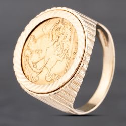 Second Hand 9ct Yellow Gold 1914 George V Half Sovereign Coin Ring 41201218BND