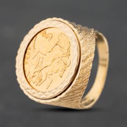 Second Hand 9ct Yellow Gold Queen Elizabeth II 2003 Half Sovereign Coin Ring 41201221BND