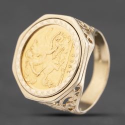 Second Hand Yellow Gold 1982 Queen Elizabeth II Half Sovereign Coin Ring 41201228
