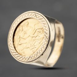 Second Hand 9ct Yellow Gold 1914 Half Sovereign Coin Ring 41201233