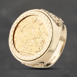 Second Hand Yellow Gold 1910 Full Sovereign Coin Ring 41201236