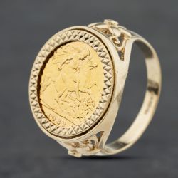 Second Hand 9ct Yellow Gold 1982 Queen Elizabeth II Half Sovereign Coin Ring 41201260BND