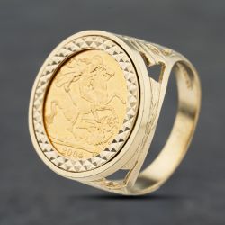 Second Hand 9ct Yellow Gold 2004 Queen Elizabeth II Half Sovereign Coin Ring 41201261BND