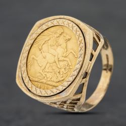 Second Hand 9ct Yellow Gold 1912 George V Full Sovereign Coin Ring 41201263BND